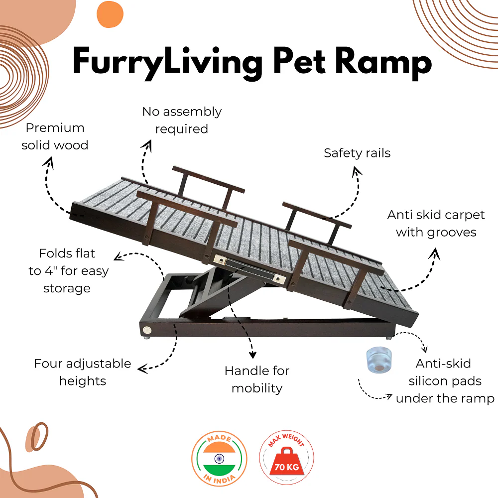 FurryLiving Wooden Ramp with Safety Rails for Dogs and Cats (Dark Brown) - Image 3