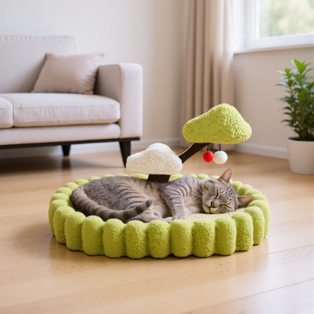 FurryLiving Zen Garden Bed and Scratcher Mat with Hanging Toy for Cats - Image 2