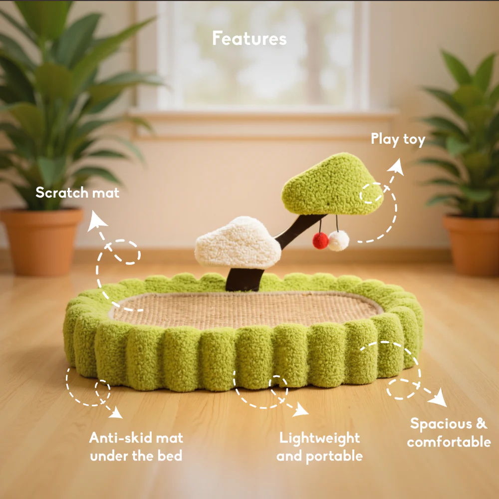FurryLiving Zen Garden Bed and Scratcher Mat with Hanging Toy for Cats - Image 3