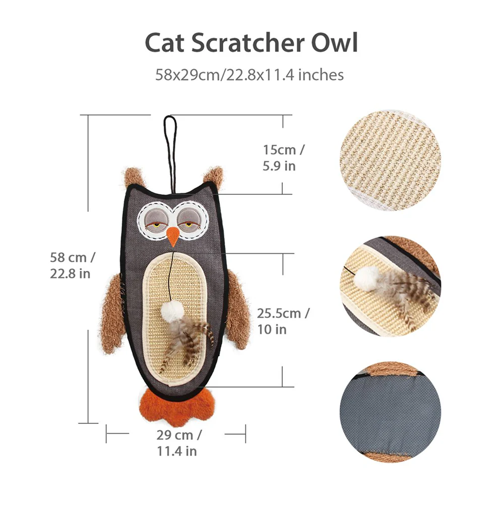 GiGwi Cat Scratcher with Catnip Owl Toy for Cats (Brown) - Image 3