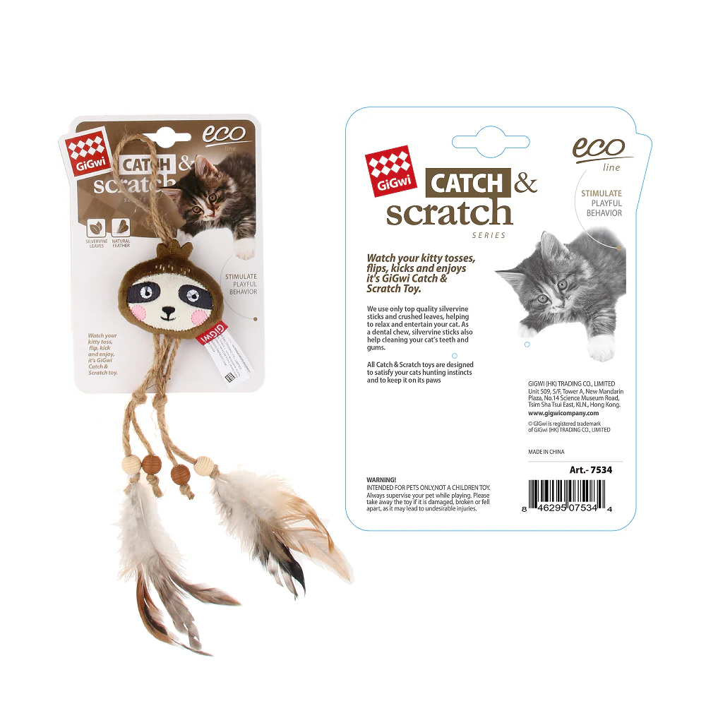 GiGwi Catch and Scratch Eco Line Sloth Toy for Cats - Image 10