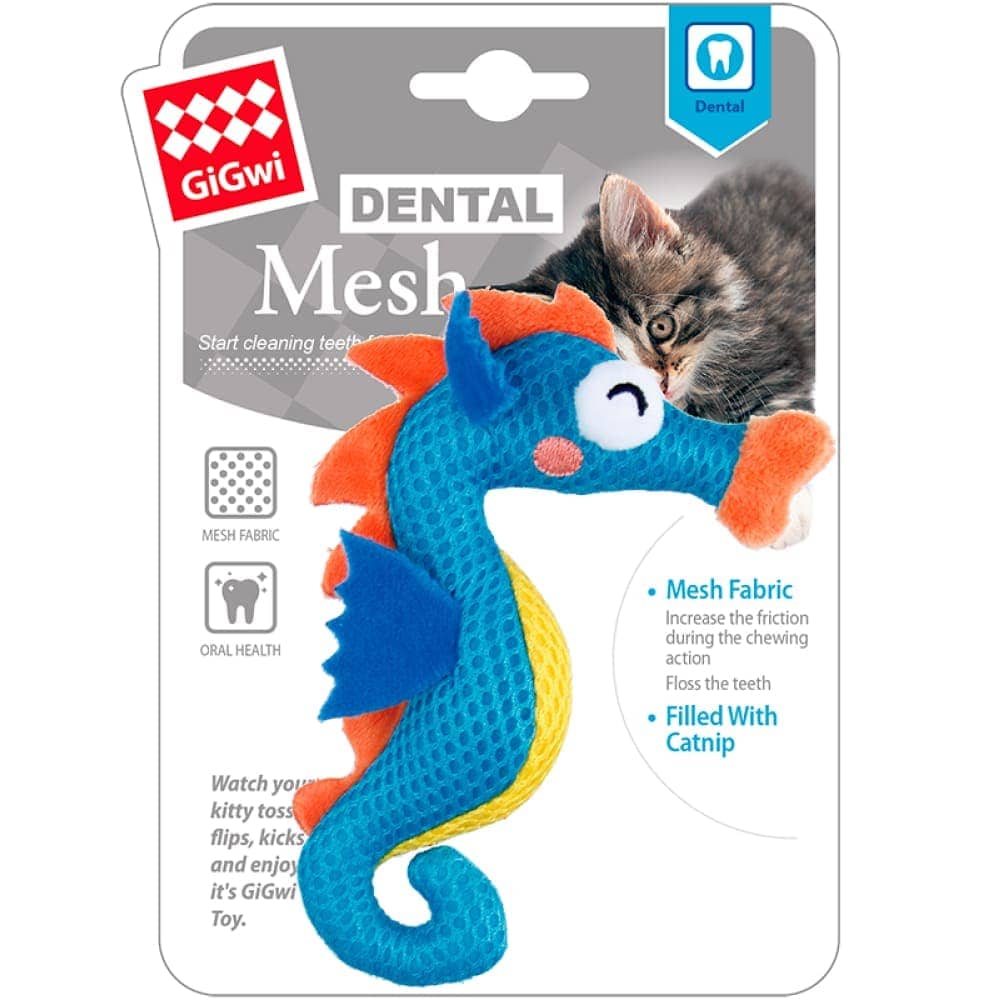 GiGwi Dental Mesh Seahorse Toy for Cats (Blue) - Image 2