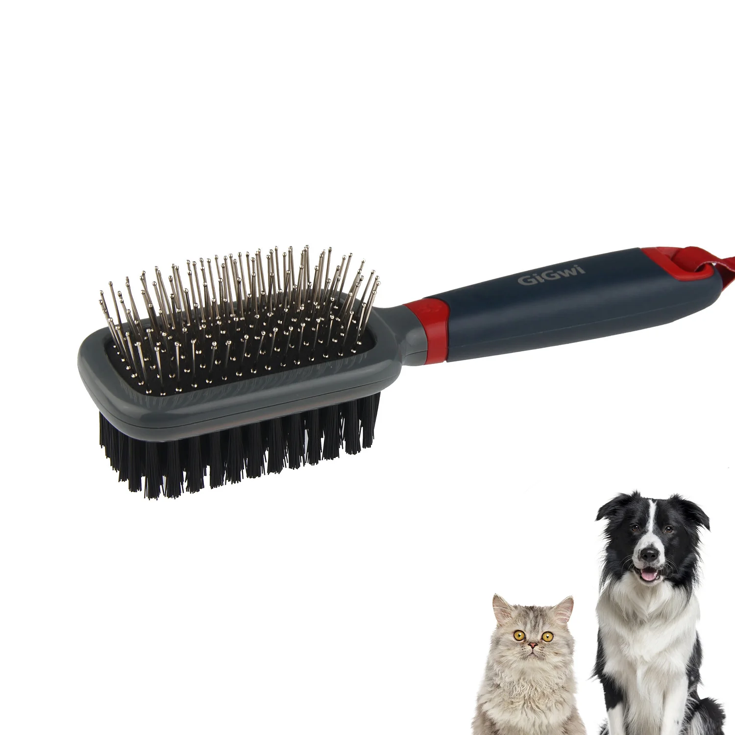 GiGwi Double Sided Brush with Bristles and Pins for Dogs and Cats (Black) - Image 2
