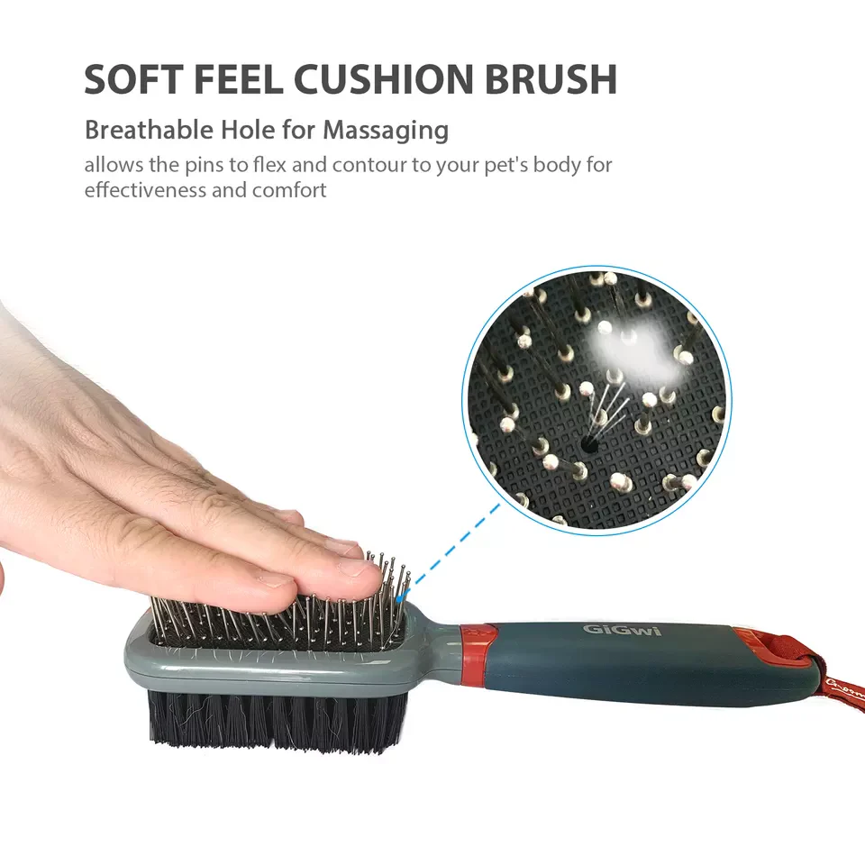 GiGwi Double Sided Brush with Bristles and Pins for Dogs and Cats (Black) - Image 5