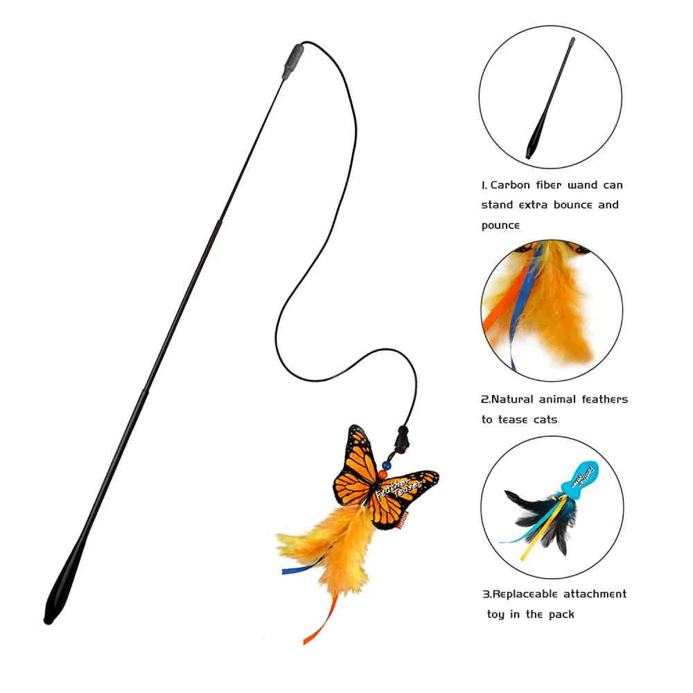 Gigwi FishYellow Butterfly with Flexible Rod Crinkle Paper Catnip and Bell Feather Teaser for Cats - Image 4