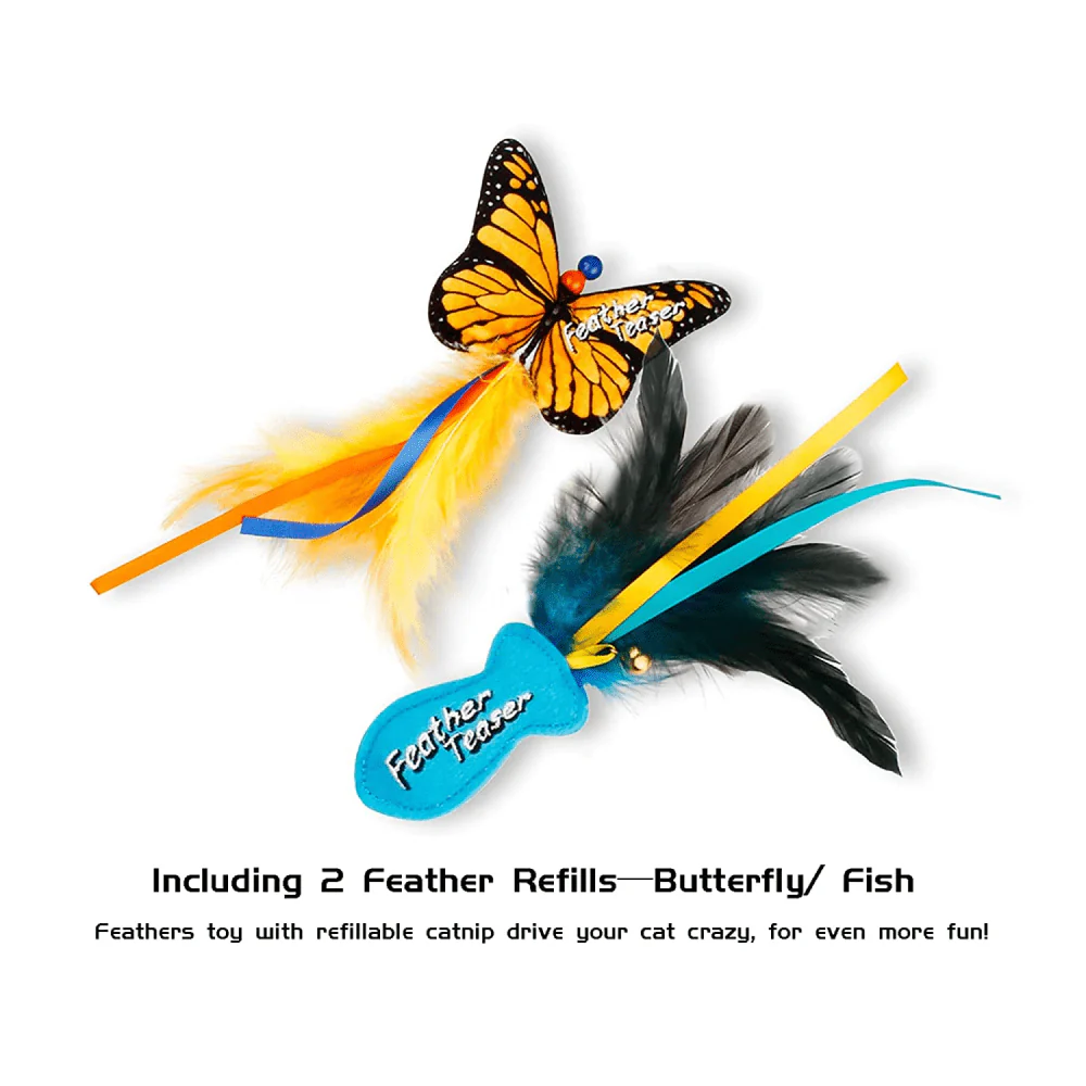 Gigwi FishYellow Butterfly with Flexible Rod Crinkle Paper Catnip and Bell Feather Teaser for Cats - Image 5