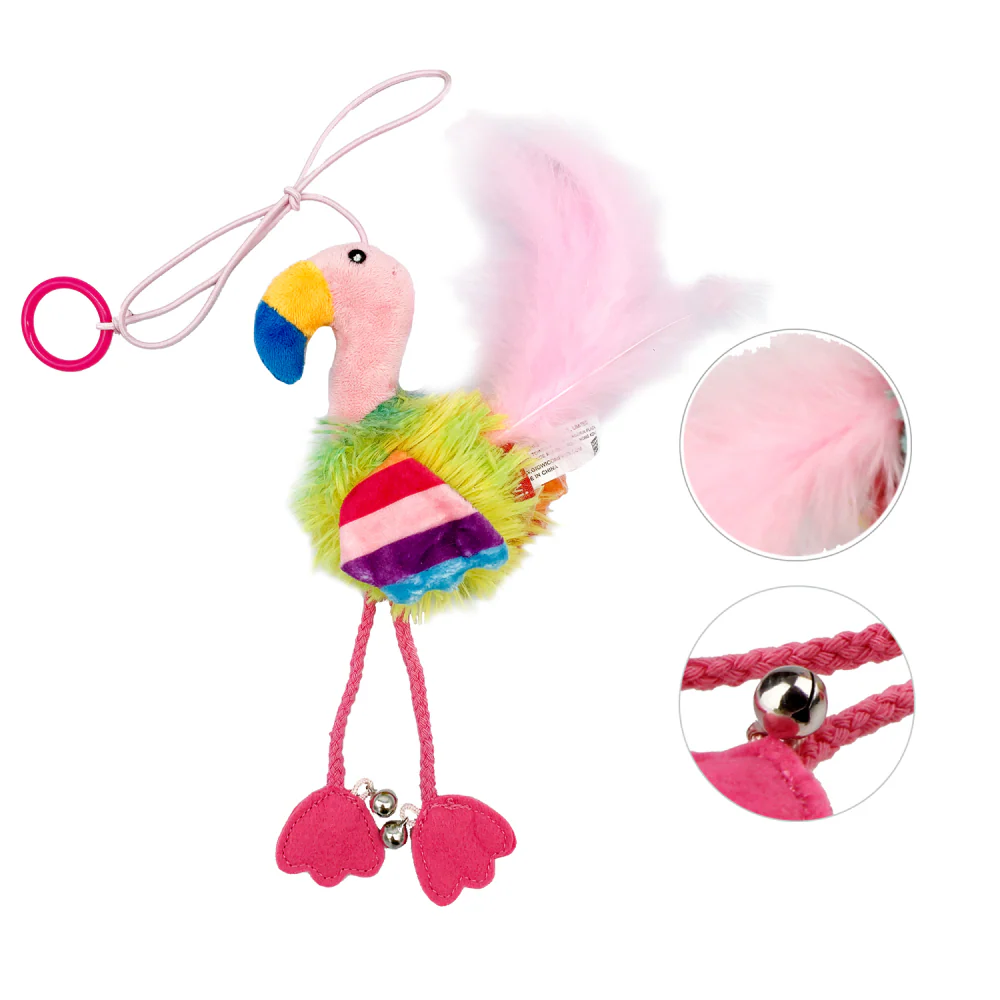 GiGwi Finger Teaser Flamingo with Crinkle Paper Catnip and Bell Inside for Cats (Pink) - Image 6