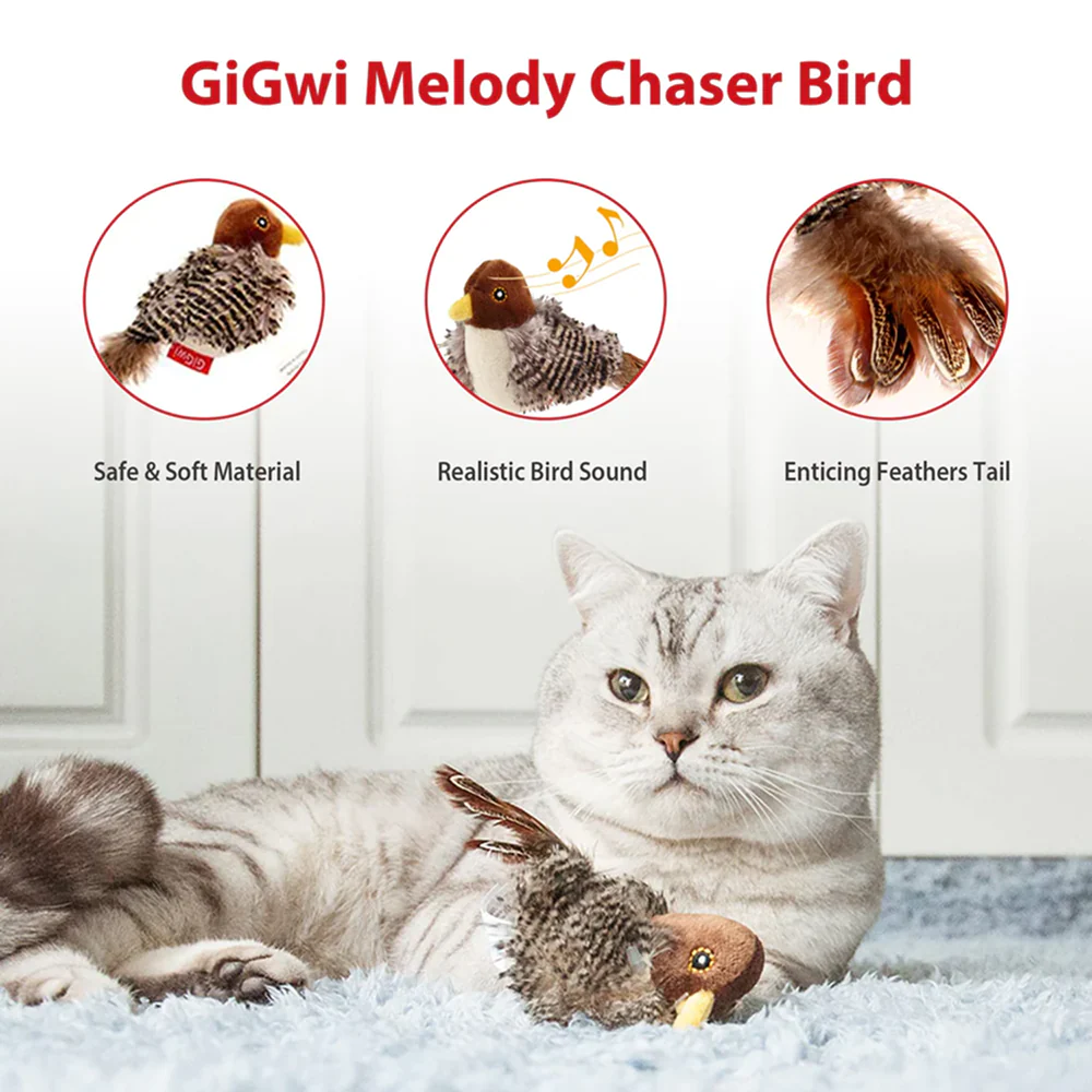 GiGwi Melody Chaser Bird Toy for Cats (Dark Brown) - Image 2
