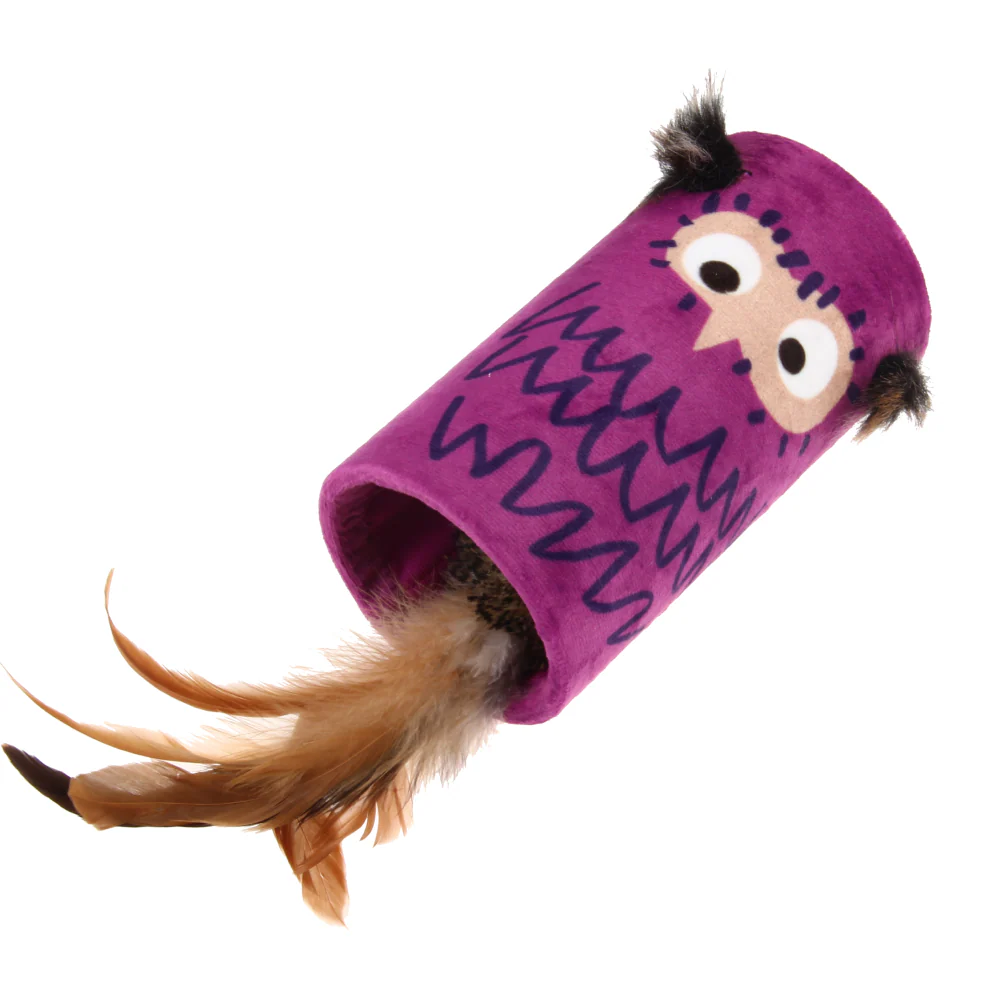 GiGwi Melody Tube Owl Toy for Cats (Violet & Brown) - Image 3