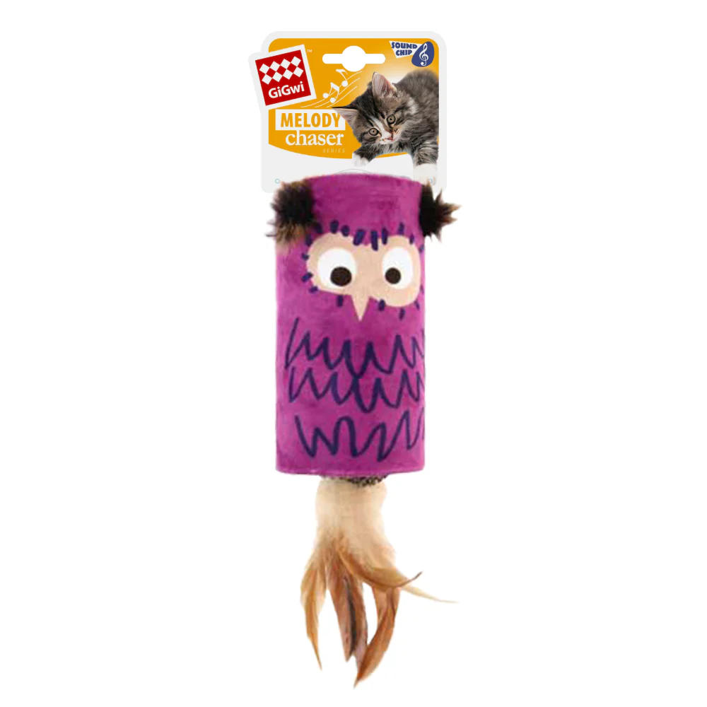 GiGwi Melody Tube Owl Toy for Cats (Violet & Brown) - Image 5