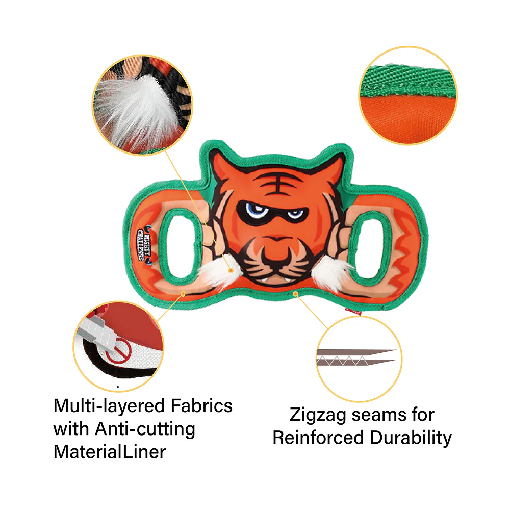 GiGwi Mighty Challenge Tiger Toy for Dogs (Orange/Blue) - Image 2