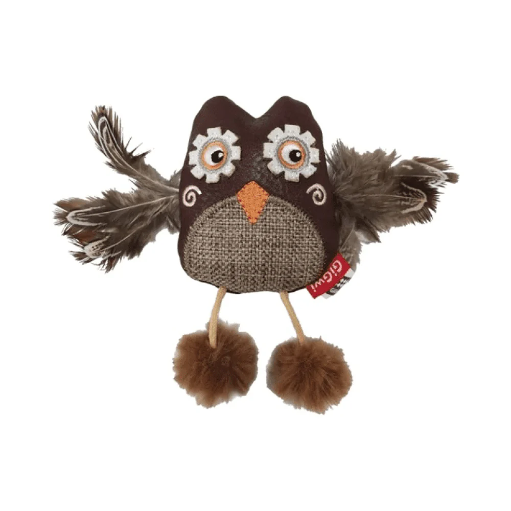 GiGwi Owl Catch & Scratch Eco Line with Silvervine Leaves and Leatherette for Cats - Image 2