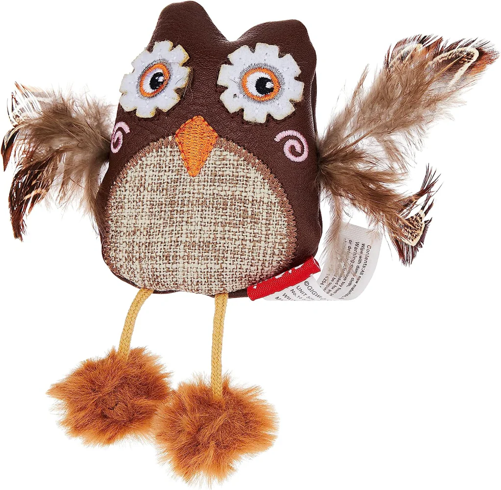 GiGwi Owl Catch & Scratch Eco Line with Silvervine Leaves and Leatherette for Cats - Image 3