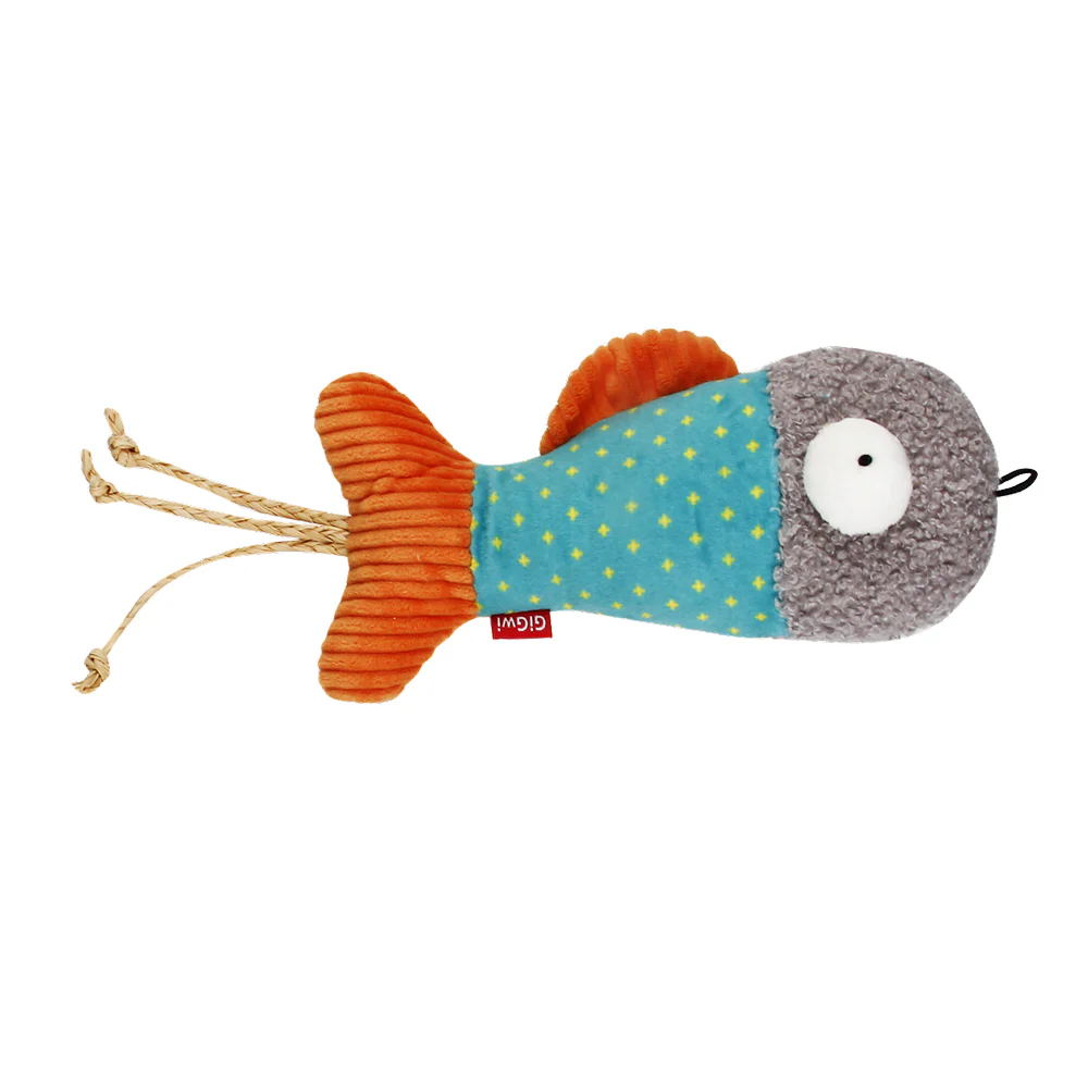 GiGwi Pillow Kicker Fish Toy for Cats (Blue/Grey) - Image 3