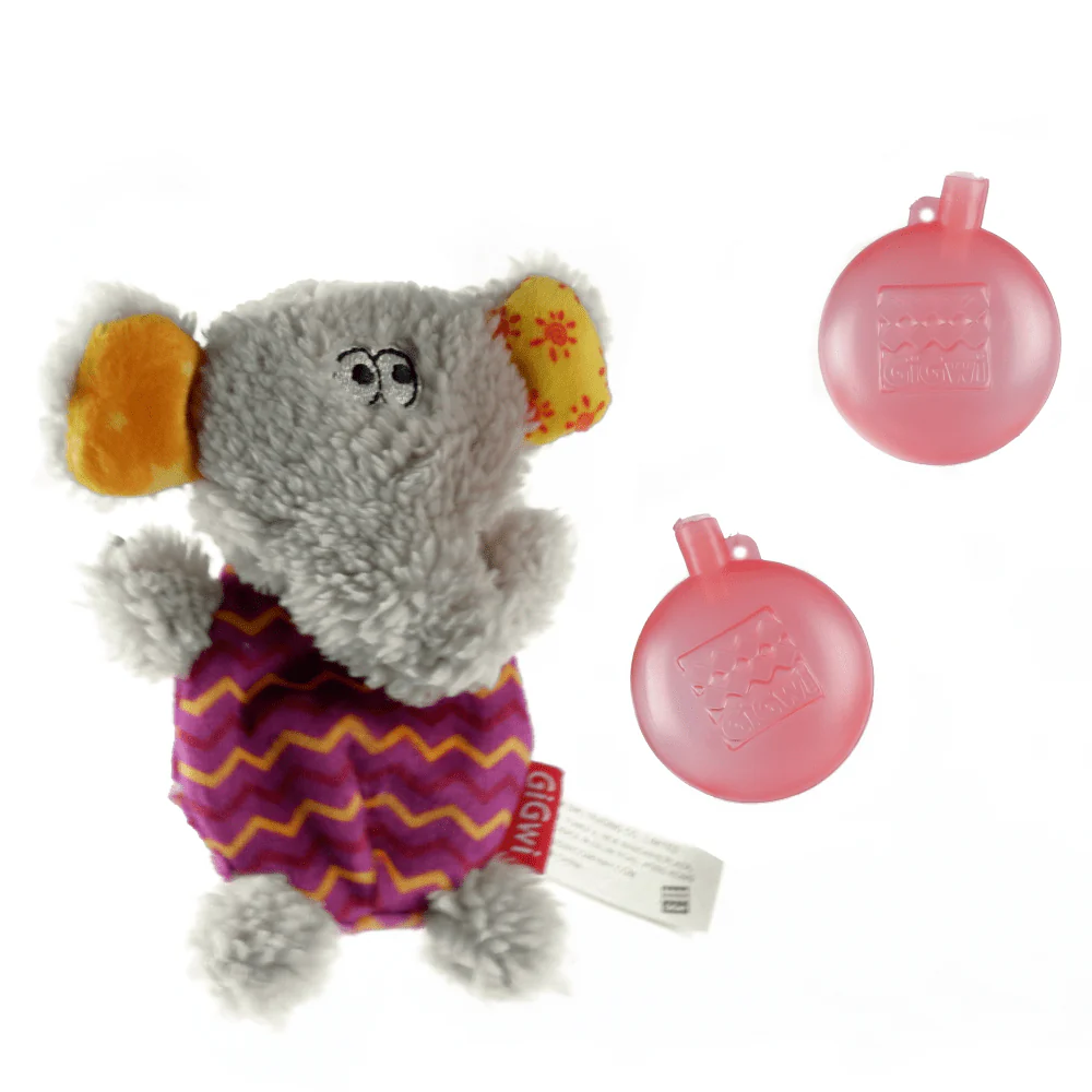 GiGwi Plush Friendz with Refillable Squeaker Elephant Toy for Dogs (Grey/Red) | For Medium Chewers - Image 4