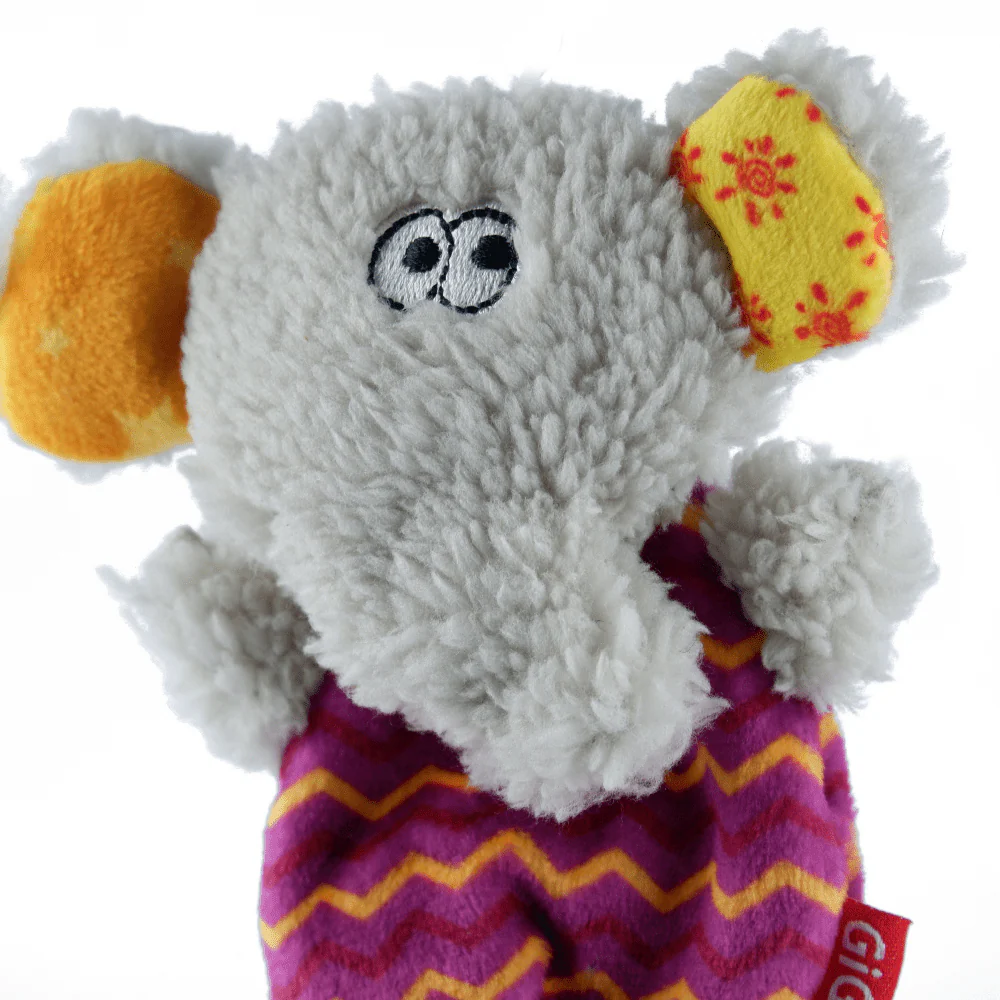 GiGwi Plush Friendz with Refillable Squeaker Elephant Toy for Dogs (Grey/Red) | For Medium Chewers - Image 5