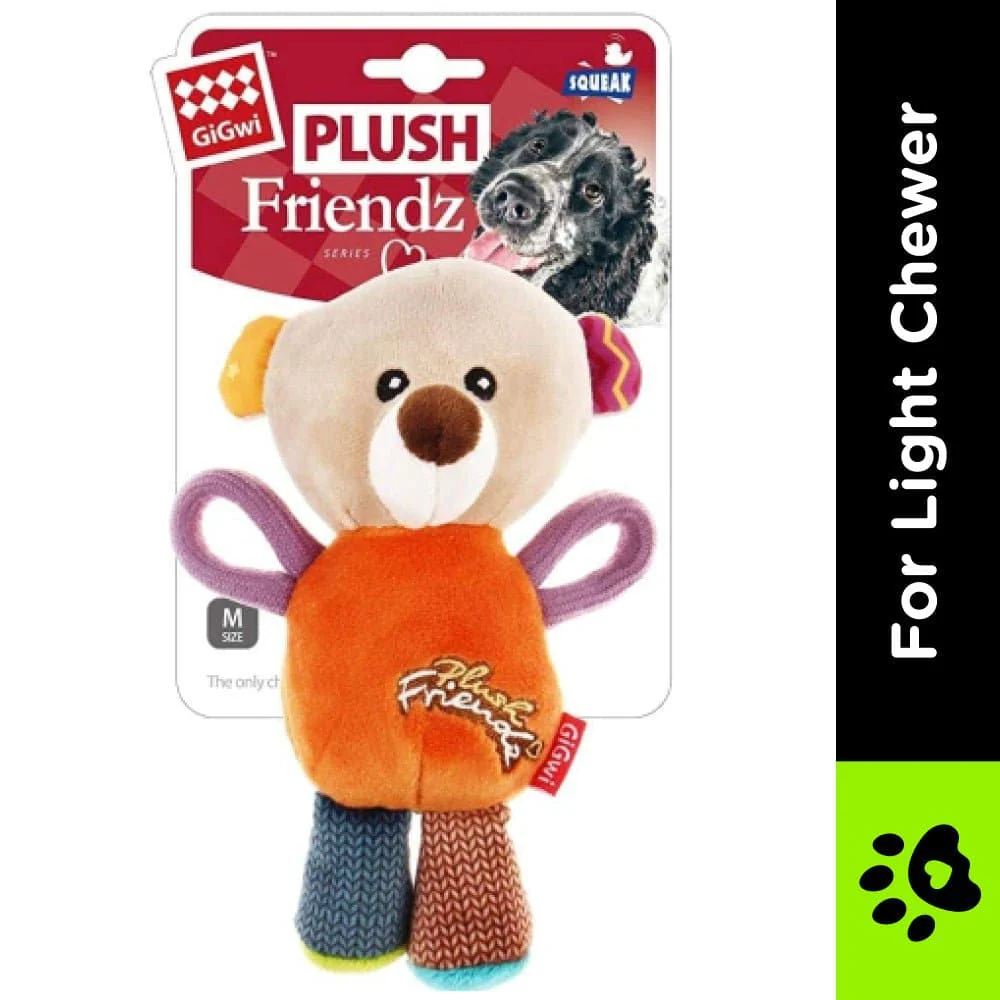 GiGwi Plush Friendz with Squeaker Bear Toy for Dogs (Orange) - Image 2