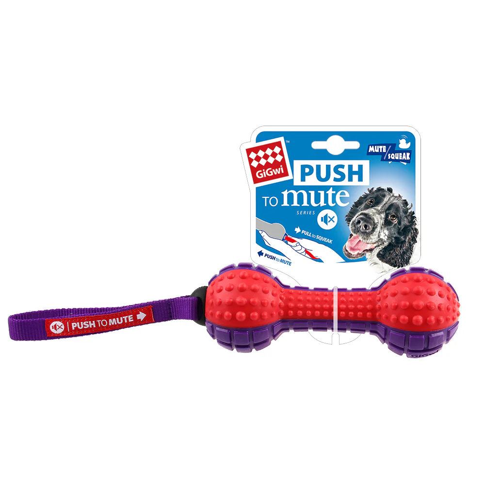 GiGwi Push To Mute Dumbell Toy for Dogs (Red) - Image 2