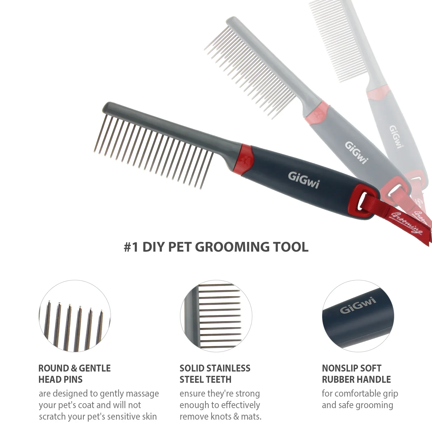 GiGwi Regular Comb for Dogs and Cats (Black) - Image 2