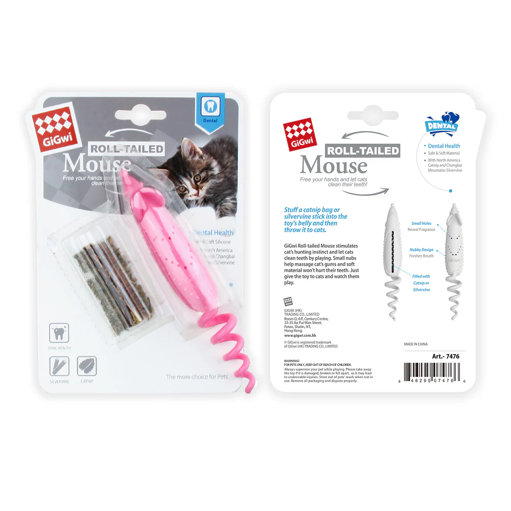 GiGwi Roll Tailed Mouse Toy for Cats (Pink) - Image 14
