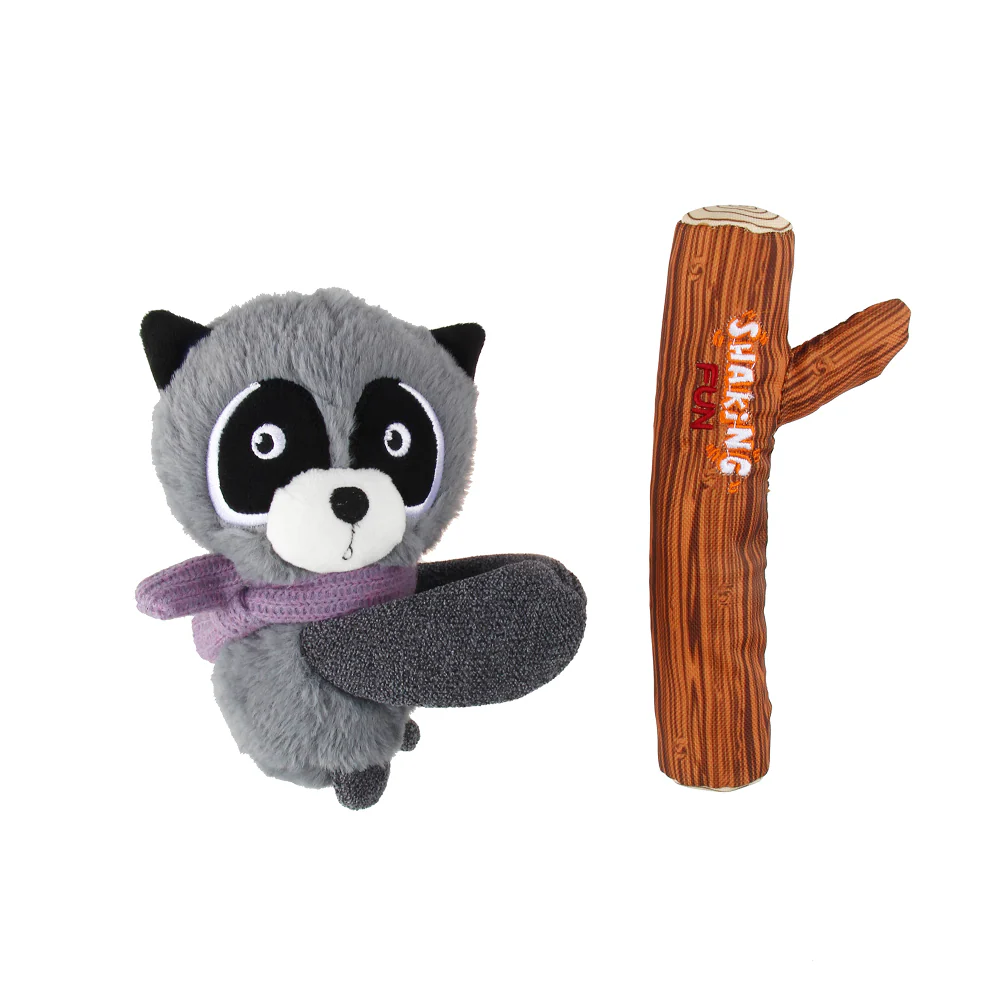 GiGwi Shaking Fun Raccoon Toy for Dogs (Brown & Dark Green) - Image 2