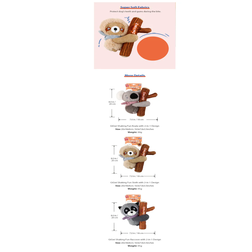 GiGwi Shaking Fun Raccoon Toy for Dogs (Brown & Dark Green) - Image 6