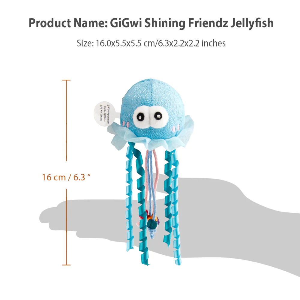 GiGwi Shinning Friends Jellyfish with LED light and Catnip inside Toy for Cats (Blue) - Image 2