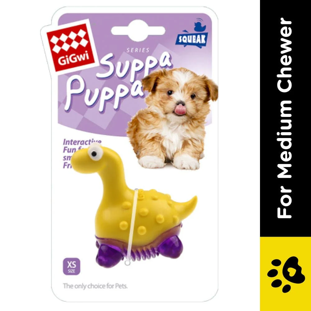 GiGwi Suppa Puppa Dino Toy for Dogs (Yellow & Purple) - Image 2