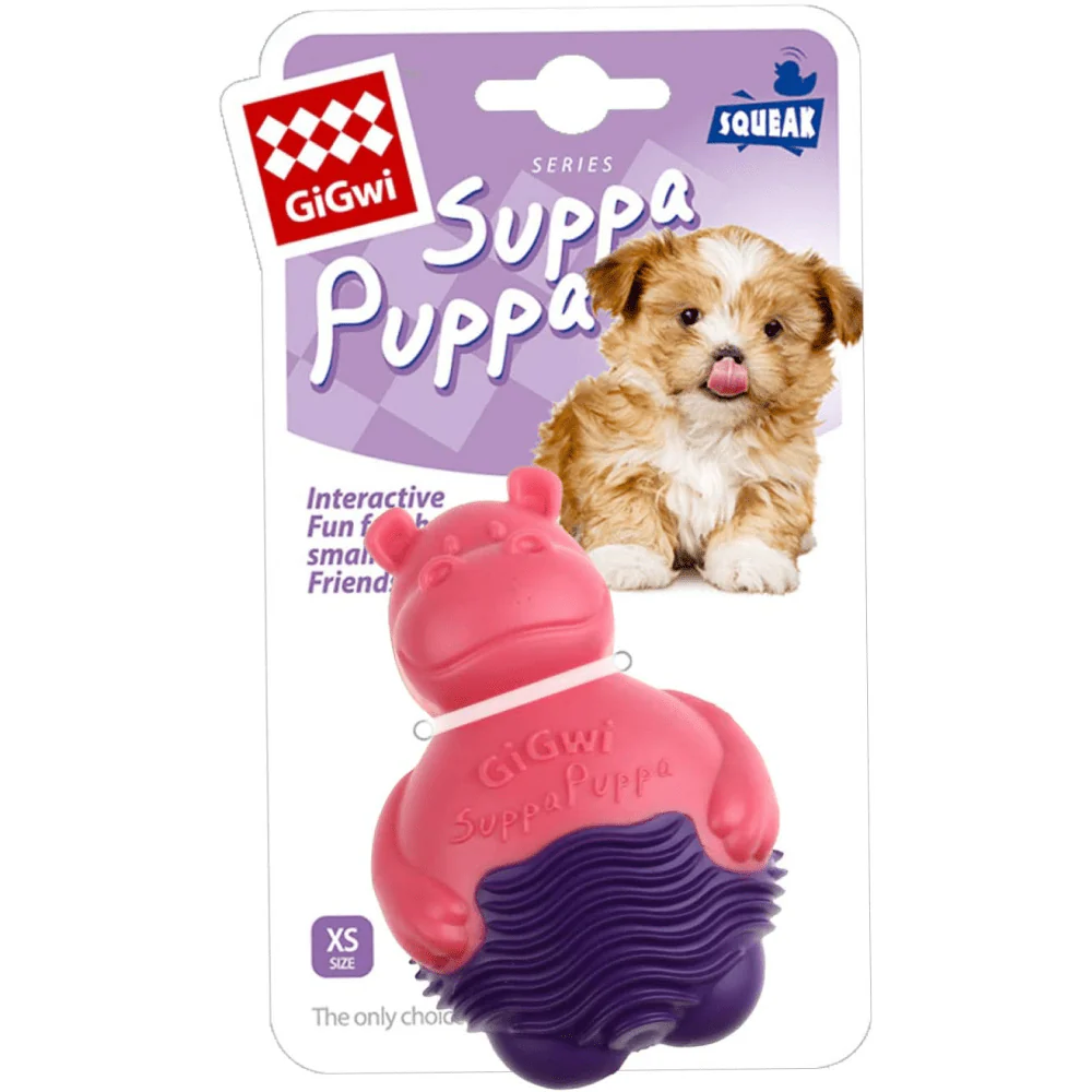 GiGwi Suppa Puppa Hippo Toy for Dogs (Pink/Purple) - Image 3