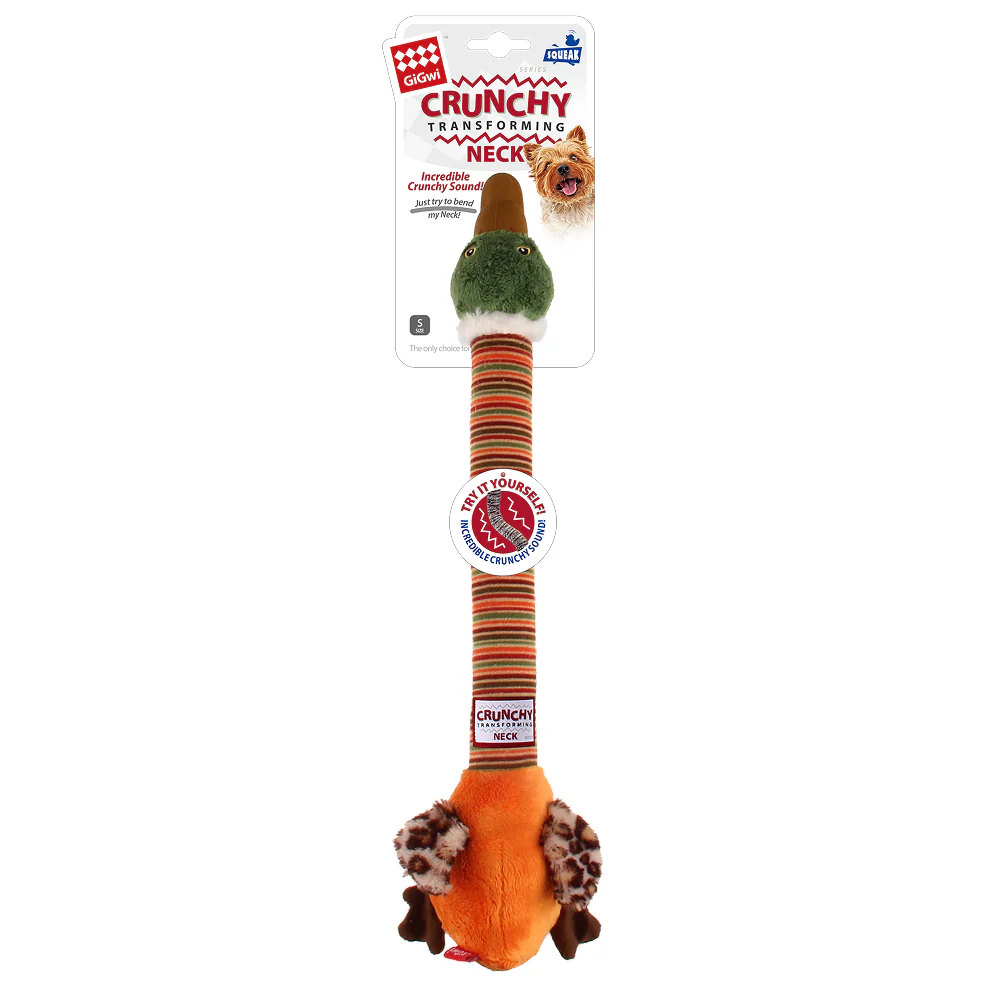 GiGwi Crunchy Neck Duck Toy for Dogs (Orange) - Image 2