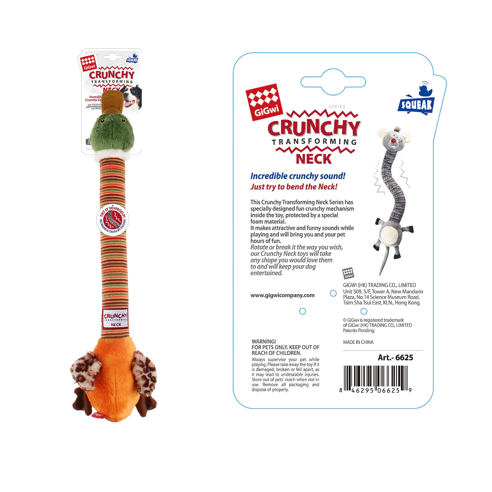 GiGwi Crunchy Neck Duck Toy for Dogs (Orange) - Image 6