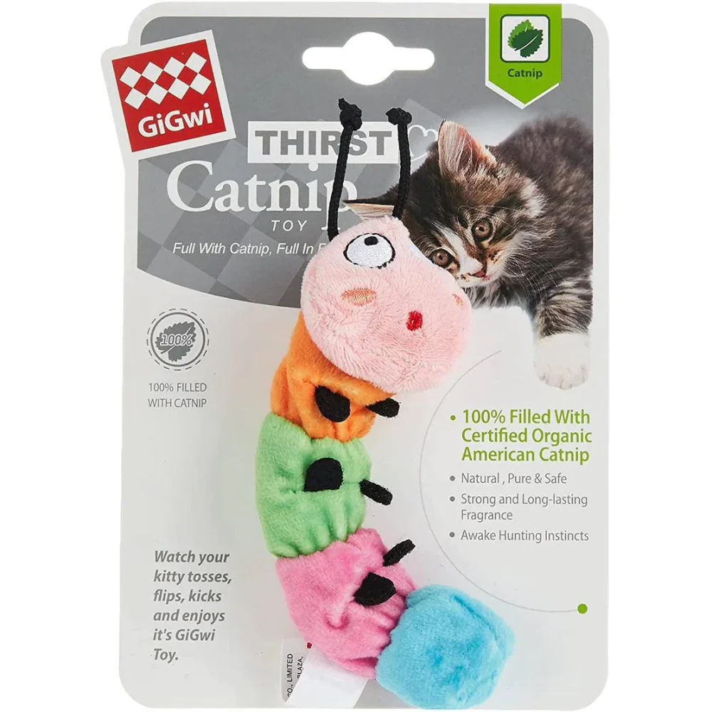 GiGwi Thirsty Catnip Caterpillar filled with 100% Organic Catnip Toy for Cats - Image 2