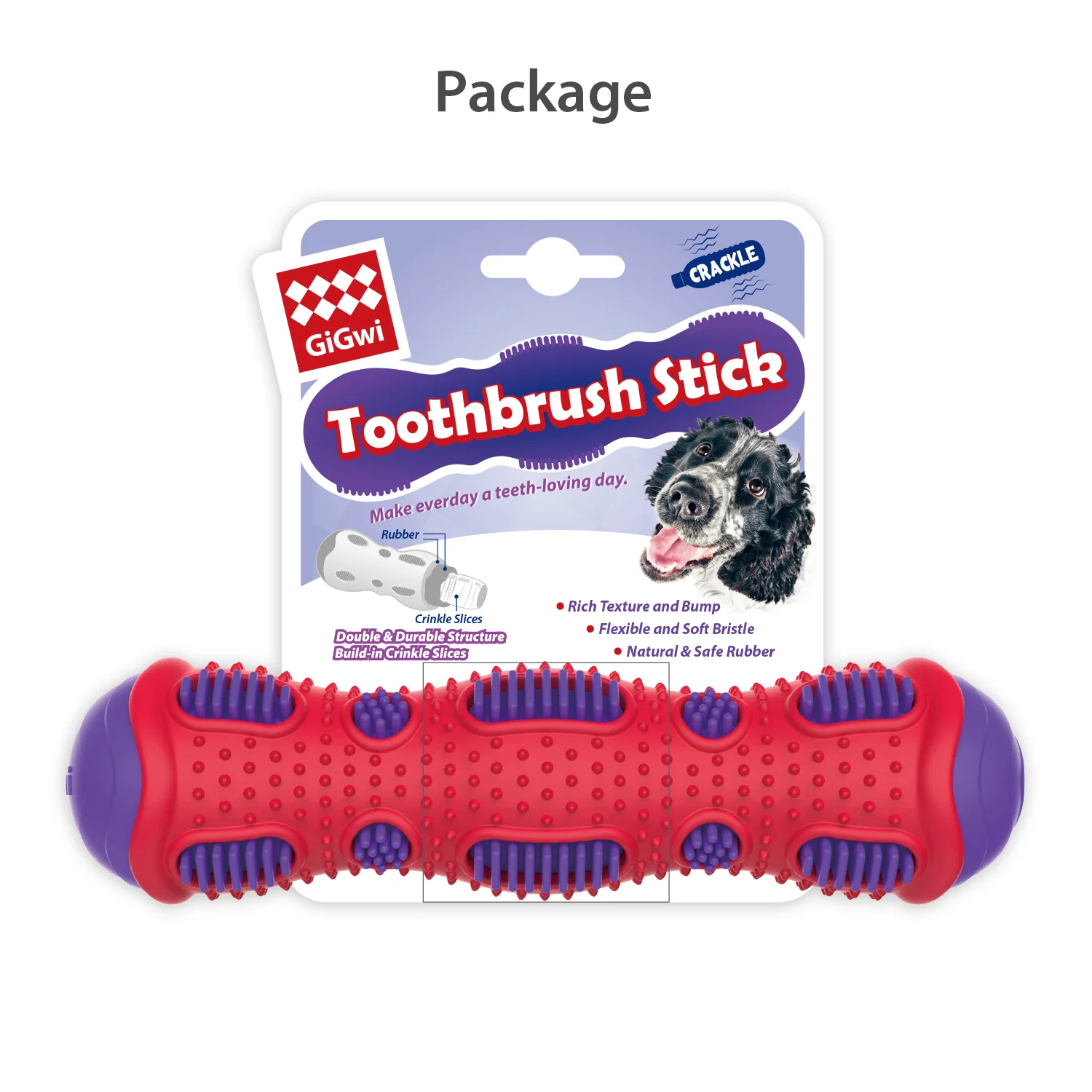 GiGwi Toothbrush Stick with Crackle Toy for Dogs(Red & Purple) - Image 3
