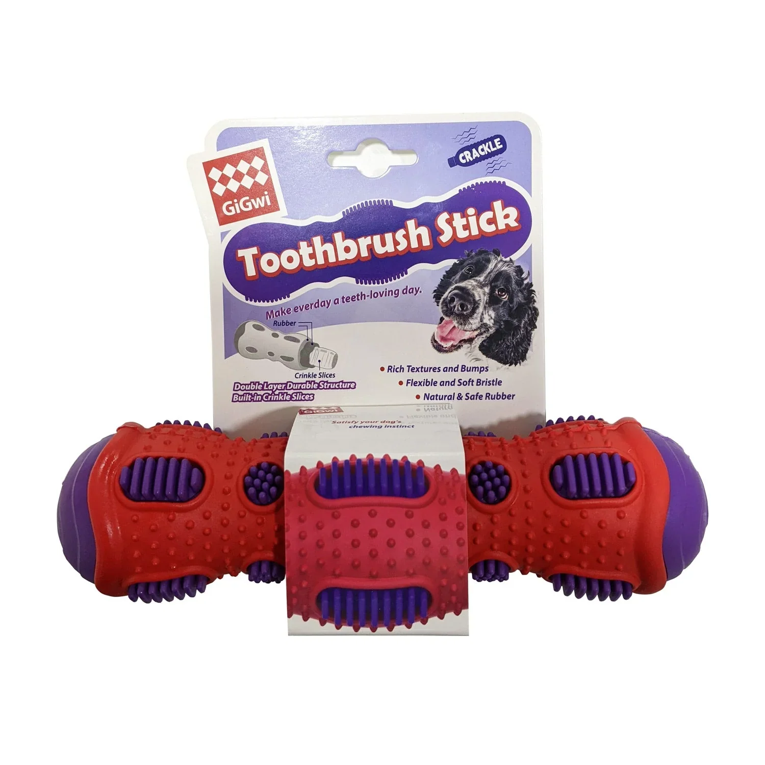 GiGwi Toothbrush Stick with Crackle Toy for Dogs(Red & Purple) - Image 5