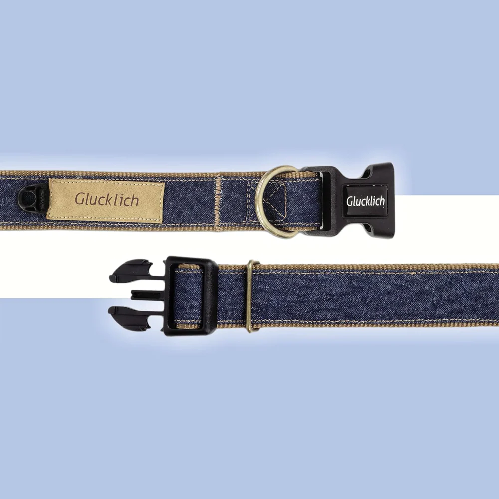 Glucklich Denim Adjustable Collar for Dogs (Dark Blue) - Image 3