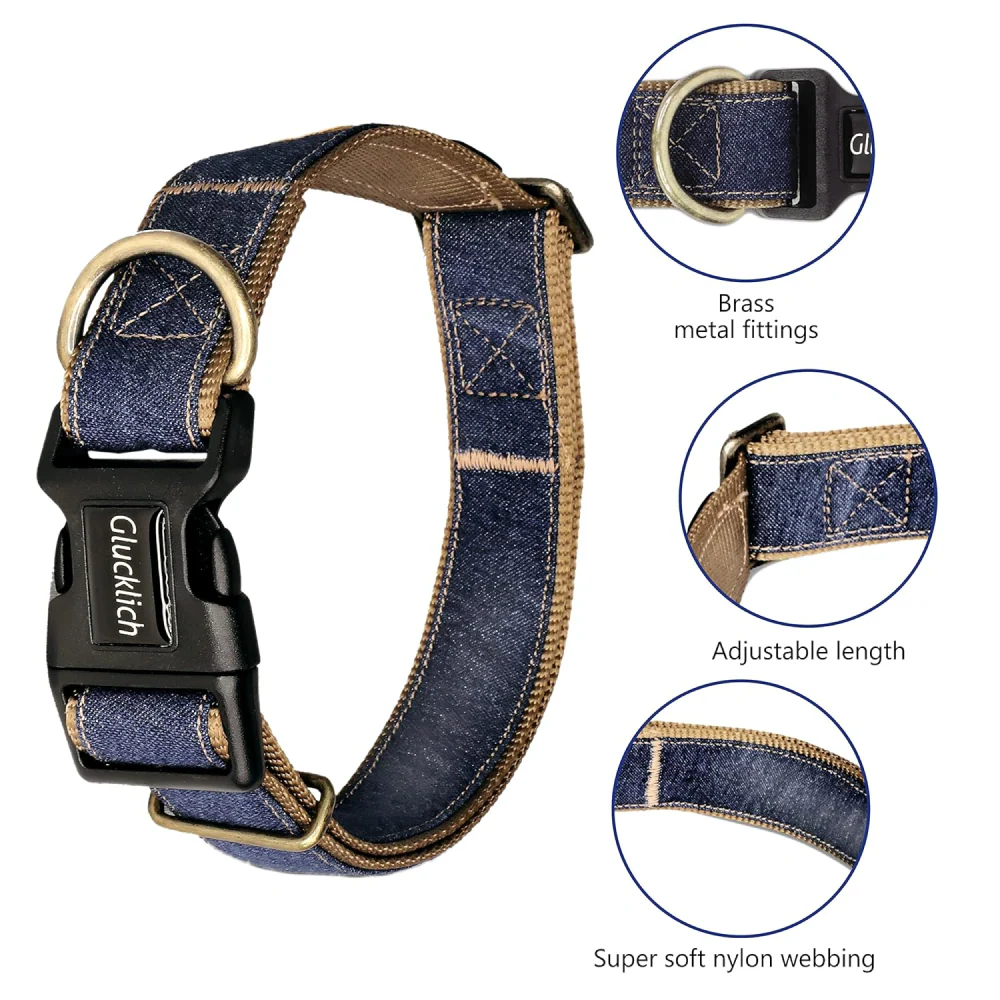 Glucklich Denim Adjustable Collar for Dogs (Dark Blue) - Image 4