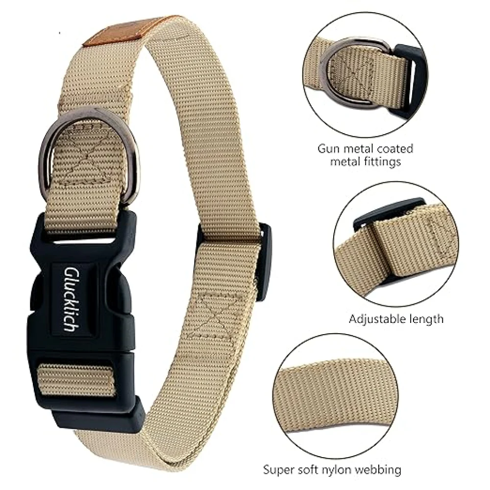 Glucklich Classic Nylon Martingale Adjustable Collar for Dogs (Beige) - Image 3