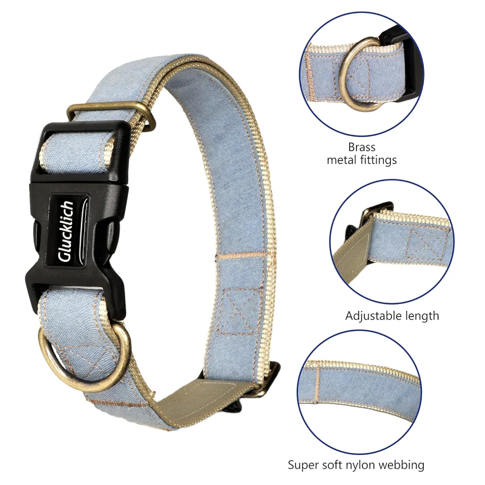 Glucklich Denim Adjustable Collar for Dogs (Light Blue) - Image 4