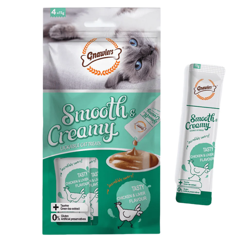 Gnawlers Chicken and Liver and Salmon Flavour Creamy Cat Treats Combo - Image 2