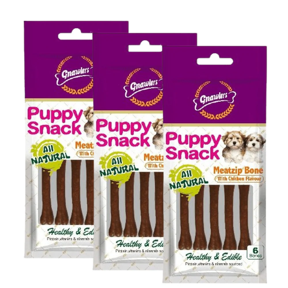 Gnawlers Puppy Snack Meatzip Bone Chicken Flavoured Dog Treats - Image 3