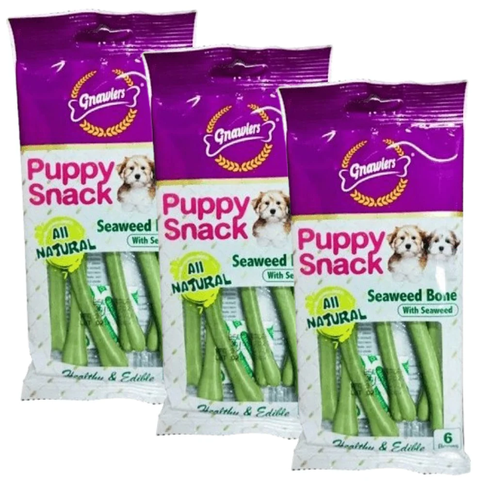 Gnawlers Puppy Snack Seaweed Bone Dog Treats - Image 2