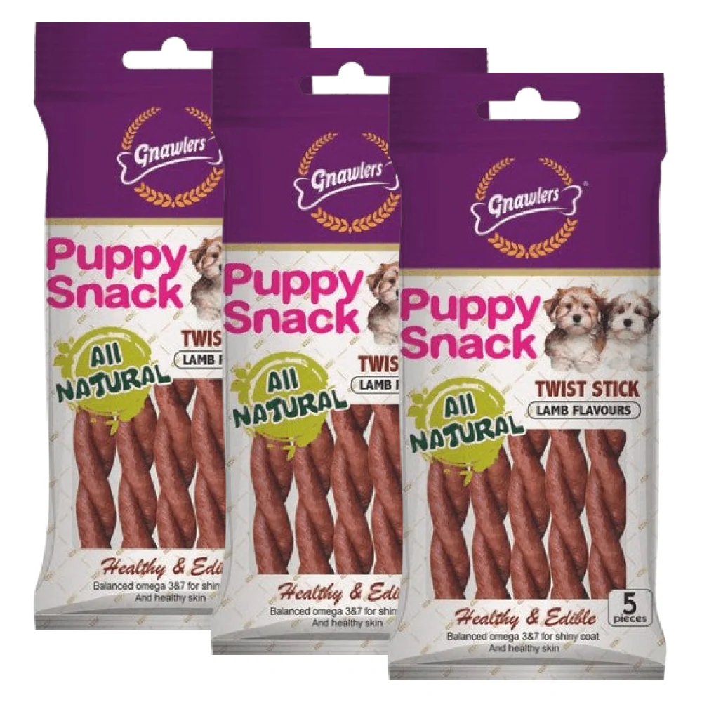 Gnawlers Puppy Snack Twist Stick Lamb Flavoured Dog Treats - Image 2