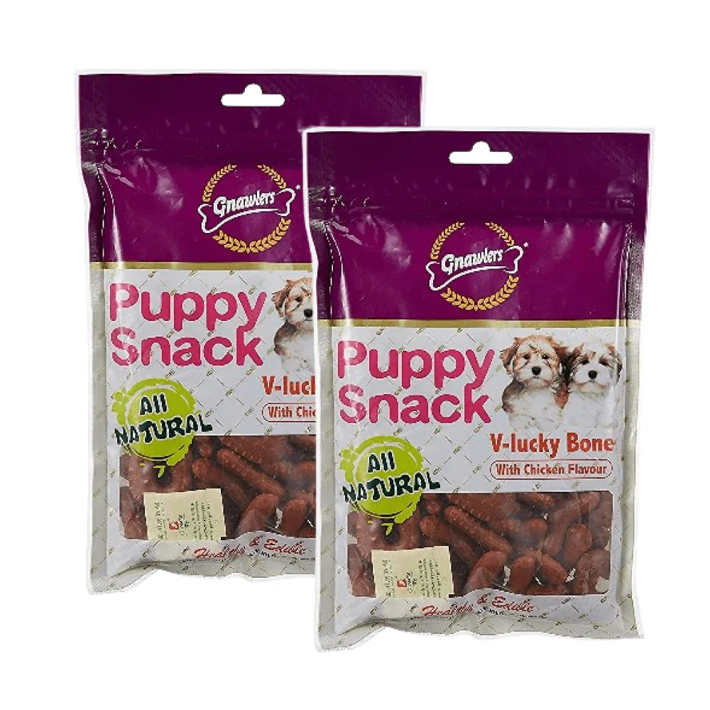 Gnawlers Puppy Snack V Lucky Bone Chicken Flavour Dog Treats - Image 2