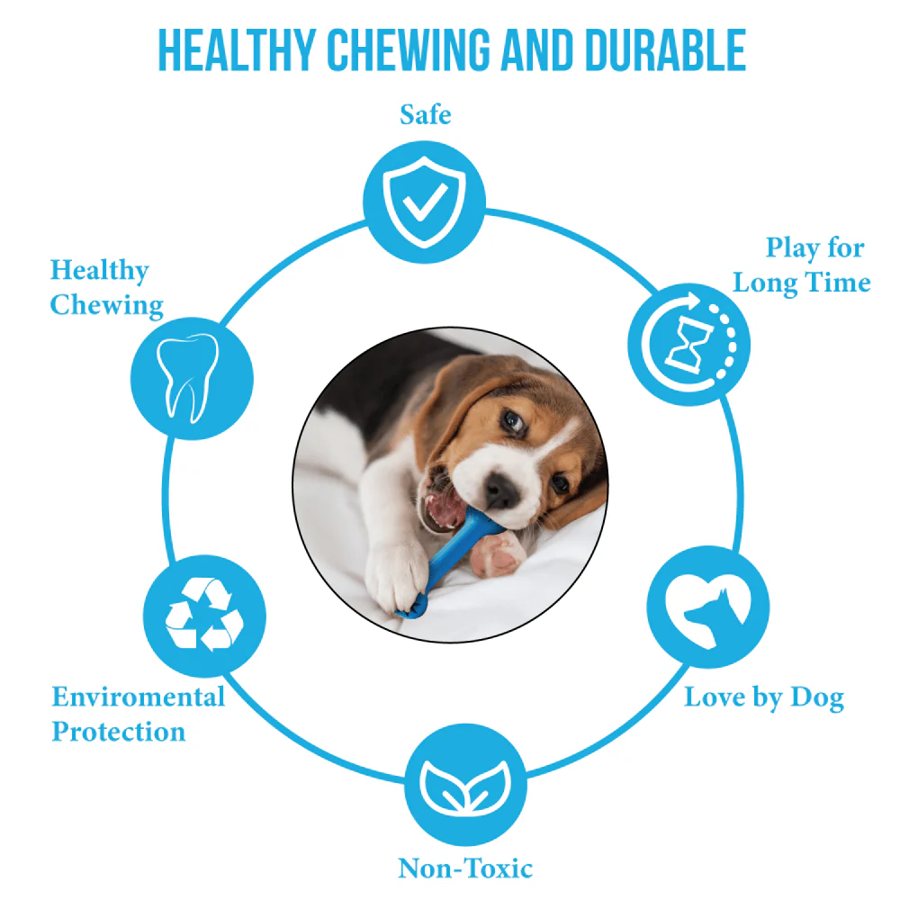 Goofy Tails Classic Interactive Rubber Bone Toy for Dogs (Blue) - Image 3