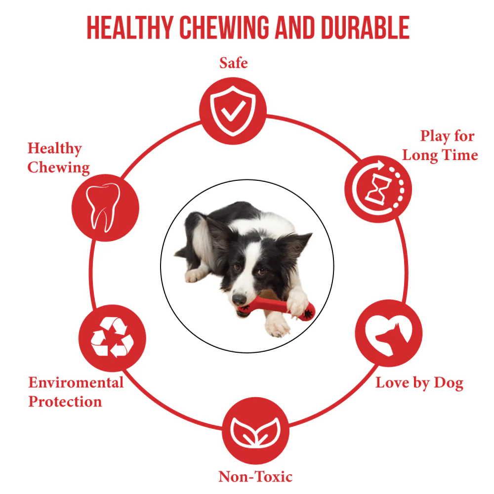 Goofy Tails Classic Interactive Rubber Bone Toy for Dogs (Red) - Image 3