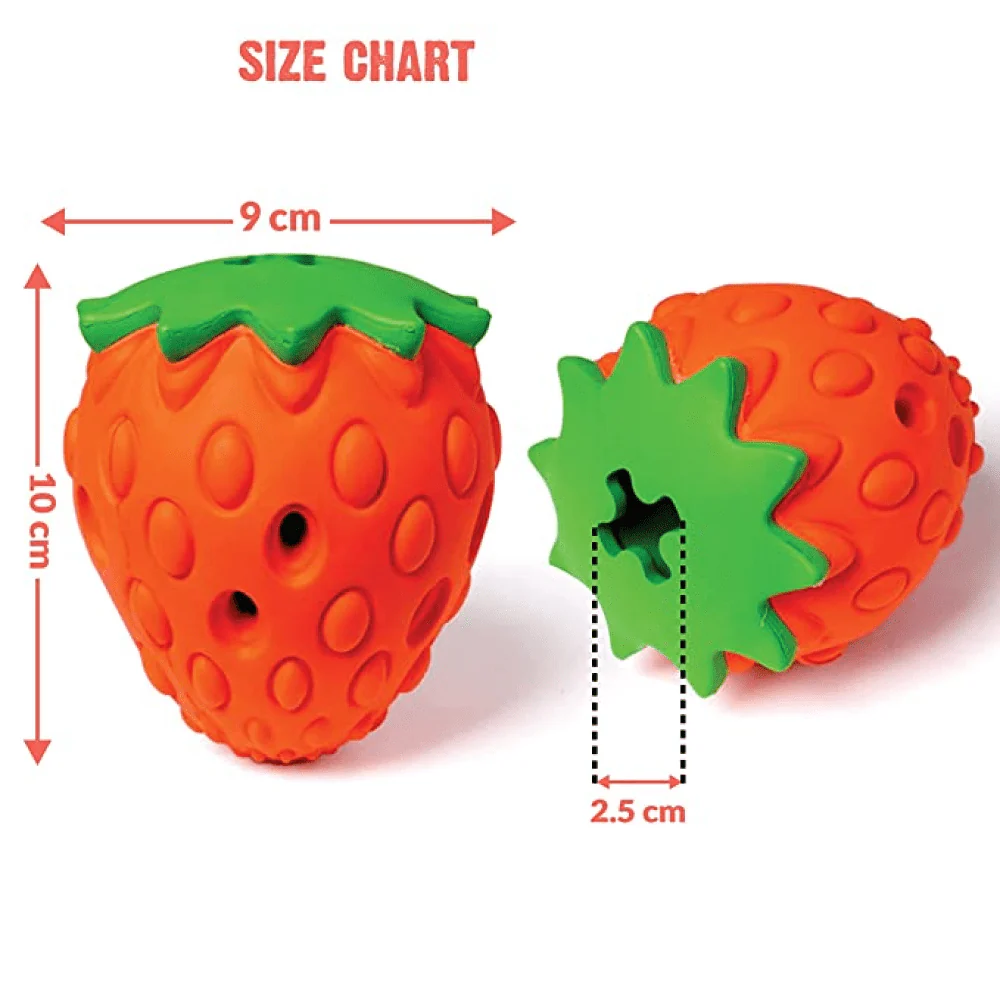 Goofy Tails Dumbbell Treat Dispensing Interactive Toys and Strawberry shaped Natural Rubber Chew Toy for Dogs Combo - Image 12