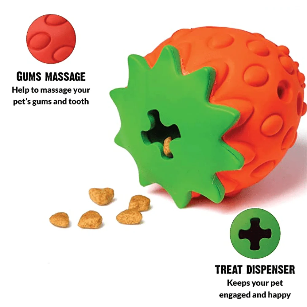 Goofy Tails Dumbbell Treat Dispensing Interactive Toys and Strawberry shaped Natural Rubber Chew Toy for Dogs Combo - Image 13