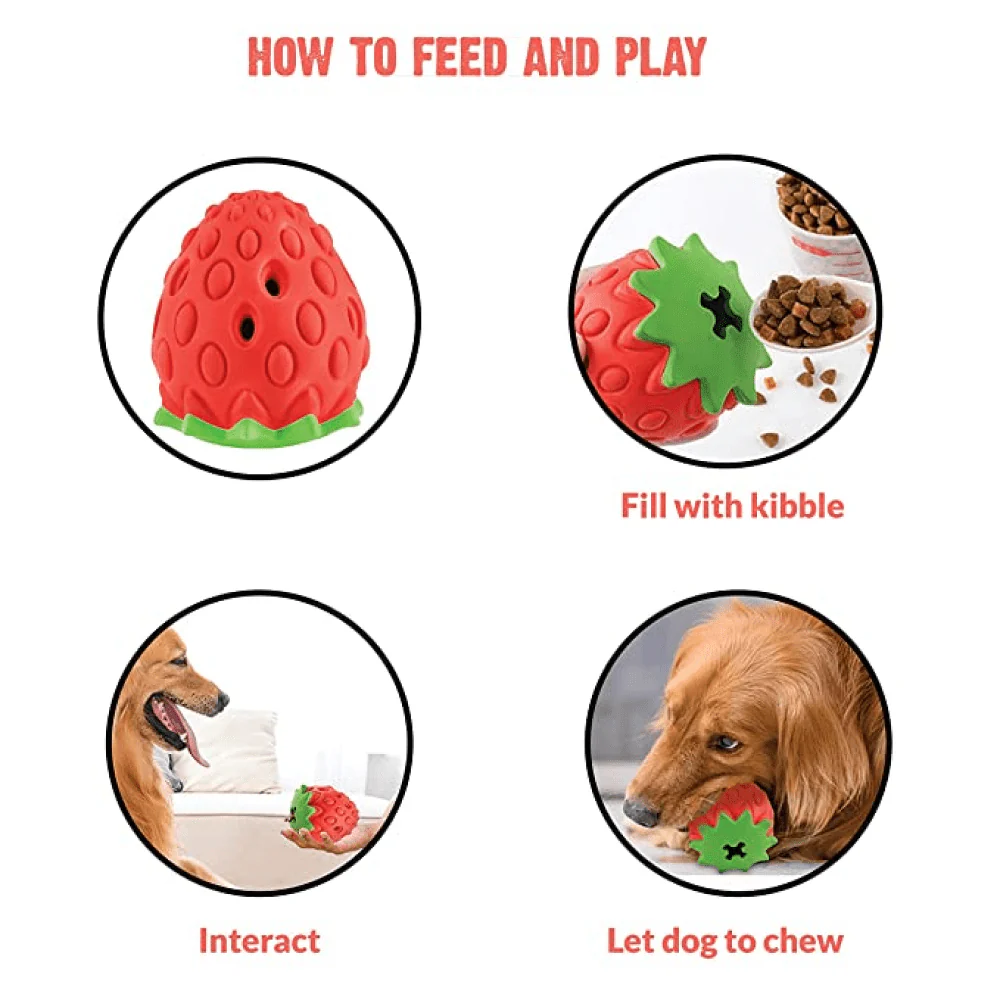 Goofy Tails Dumbbell Treat Dispensing Interactive Toys and Strawberry shaped Natural Rubber Chew Toy for Dogs Combo - Image 15