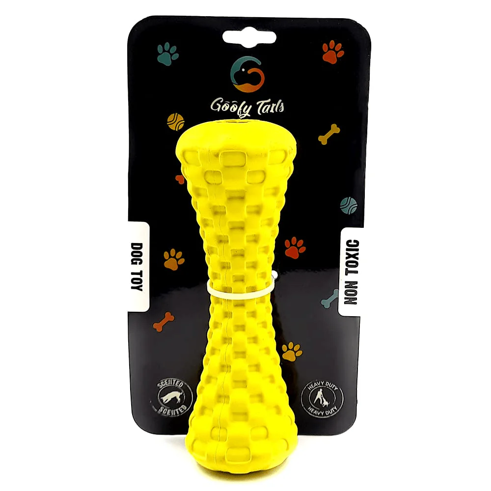 Goofy Tails Dumbbell Treat Dispensing Interactive Toys and Strawberry shaped Natural Rubber Chew Toy for Dogs Combo - Image 2