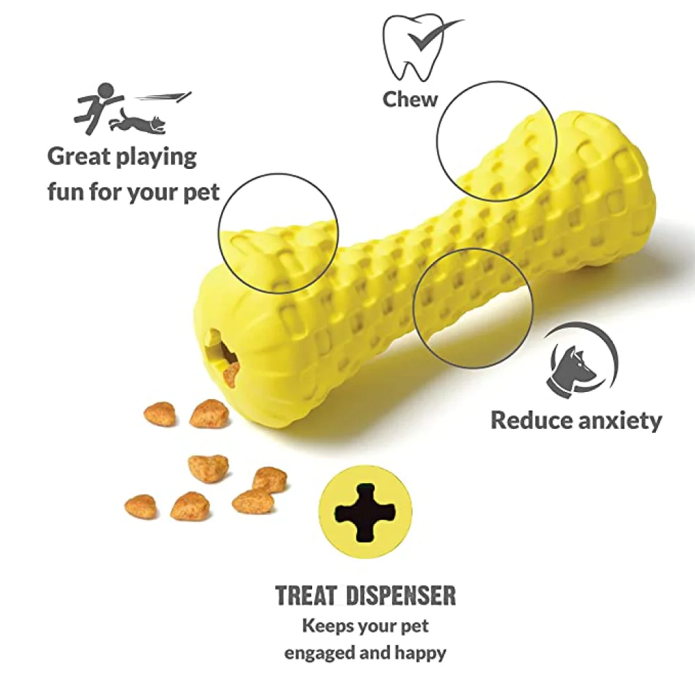 Goofy Tails Dumbbell Treat Dispensing Interactive Toys for Dogs | For Medium Chewers (Yellow) - Image 6